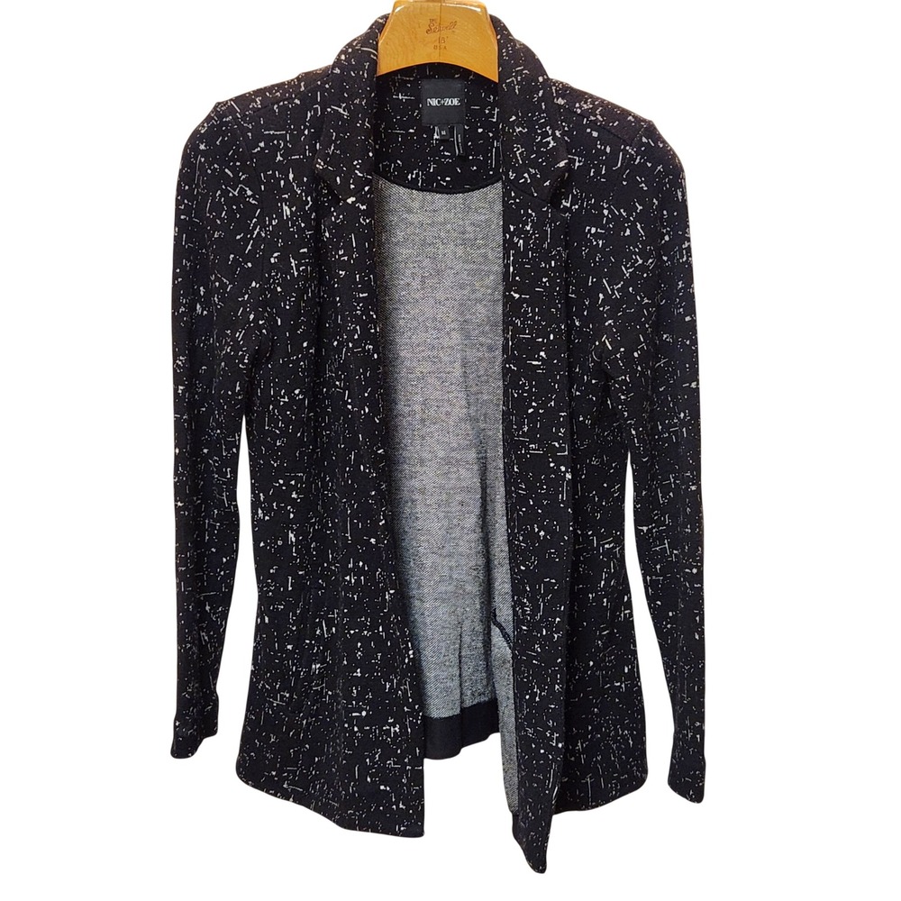 NIC+ZOE Womens Black White Abstract Knit Blazer Snap Button Jacket Size M
